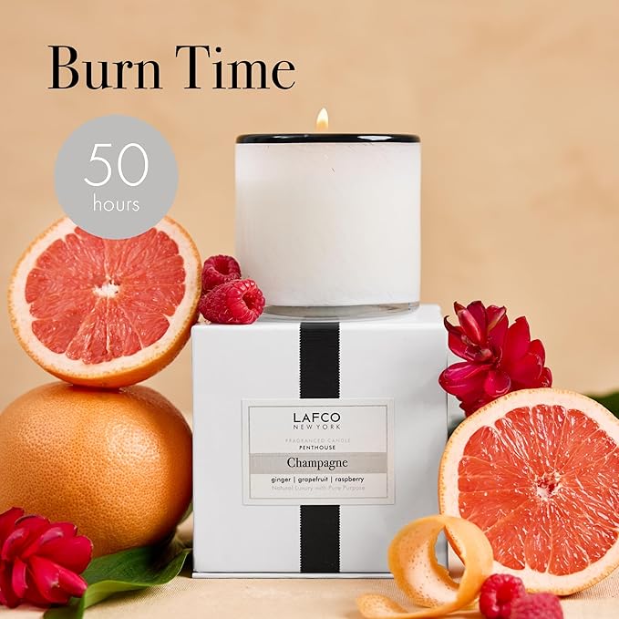 Jar Candle, Champagne Scent, 6.5 oz Hand Blown Glass, 50-Hour Burn