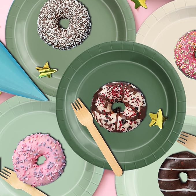 Paper Party Plates and Napkins, 150 Pieces, Sage Green Gradient
