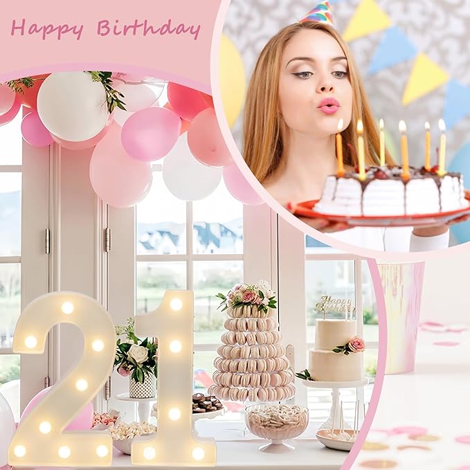 Decorative Led Light Up Numbers, 21th Birthday Decorations, Warm White Led Numbers Lights, Lighted Marquee Number Sign for Sweet 21th Party Decor