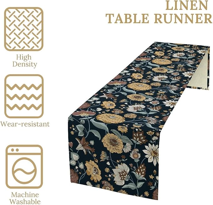 Boho Floral Table Runner Bohemian Floral Vintage Home Kitchen Dining Table Decoration 13x108 Inch 1PCS