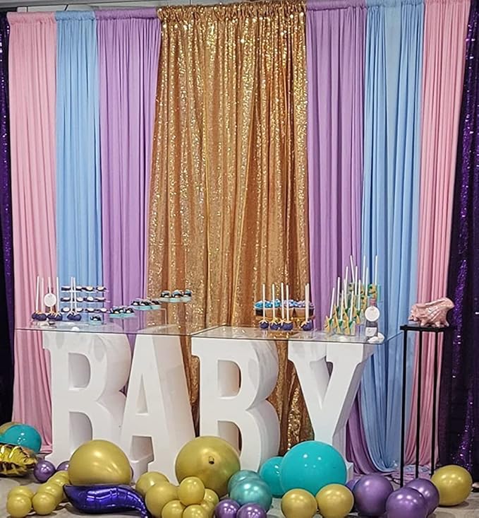 Backdrop Curtains, 4 Pieces Gold 3mm Sequin, 3 x 8 ft Seamless