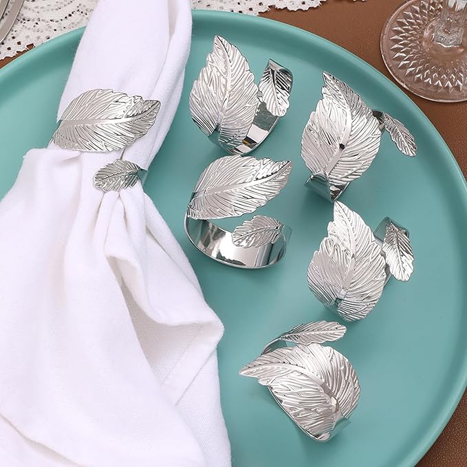 Napkin Rings 50-Pack Silver Leaf Metal Table Napkin Holders
