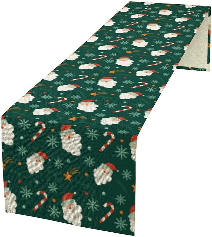 Christmas Table Runner,Seasonal Winter Xmas Holiday Green Table Cloth Kitchen Dining Table Decoration for Home Party Decor 13x120 Inch