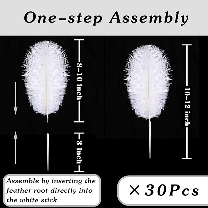 SOGUGOM White Craft Ostrich Feathers - 30PCS 8-10 inch Ostrich Feathers Kit for Centerpieces, Kindergarten Crafts, Dream Catchers and DIY Projects(White)