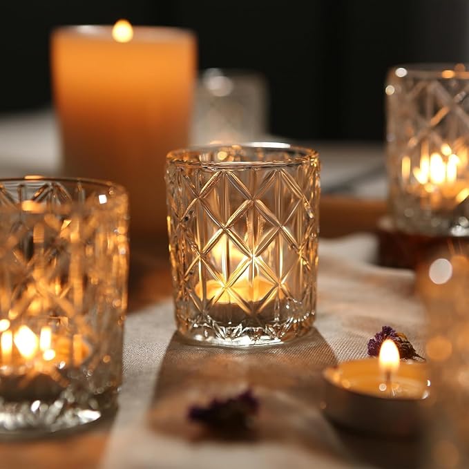 72pcs Clear Votive Candle Holders, Vintage Glass Candle Holder for Tealight/Votive Candle, Tealight Candle Holder for Table Centerpieces Home Bridal Birthday Christmas Wedding