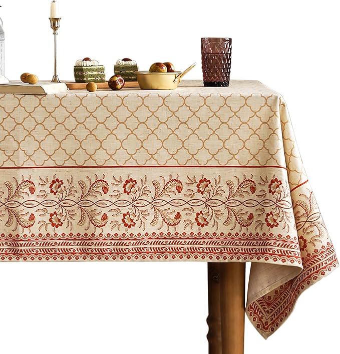 Square Tablecloth 67 x 67 in, Linen-Polyester Blend, Yellow Floral