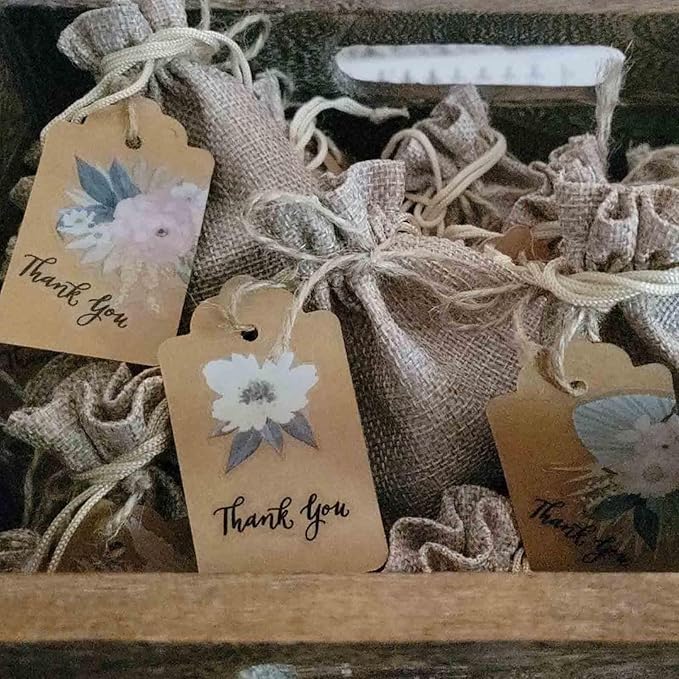 Gift Bags, 50 Pack Linen Burlap Drawstring Favor Bags, 5 x 7 Inch