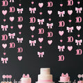 40Ft Pink 10th Bow Birthday Decorations Hot Pink Conquette Bow Heart Garland Streamer Banner for Girls Happy 10th Birthday Double Digits I'm 10 Cheers to 10 Years Old Anniversary Party Supplies