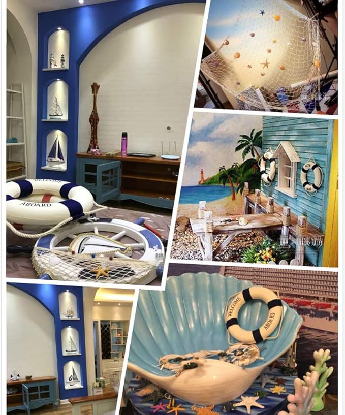 MorroMorn Lifebuoy Wall Hanging Decor - Welcome Aboard Mediterranean Style Home Decoration Hemp Rope (Red & Blue, 20")
