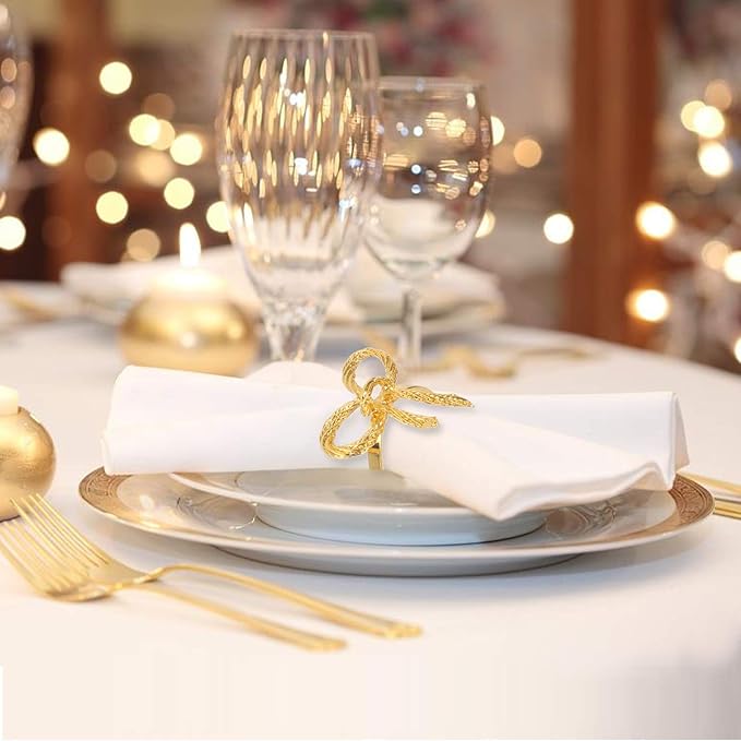 Pack of 6 Napkin Rings Alloy Hollow Out Flower Napkin Holder Dinning Table Napkin Ring for Dinner Parties Wedding Banquet Table Setting Family Gatherings Table Decor（Gold，6）