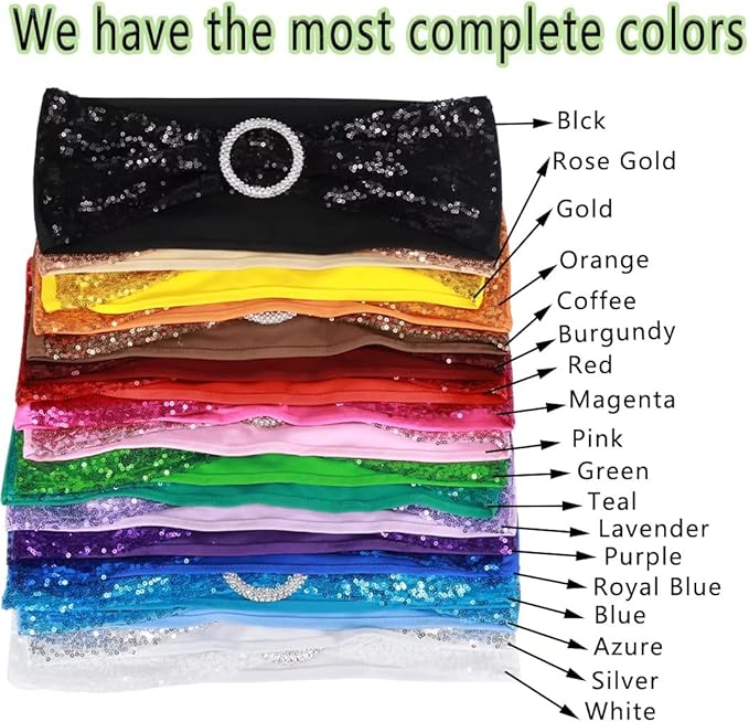 25 Pcs Chair Sashes Sequin Stretch Chair Bands Spandex Polyester Bows for Party Hotel Wedding Banquets Decoration - Purple
