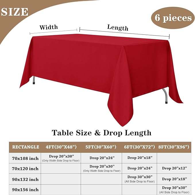 Tablecloths in Red Polyester, 120 x 70 Inch Rectangular