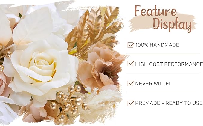 Artificial Flowers Kit for Wedding Arch, Beige Silk Roses with Drapes