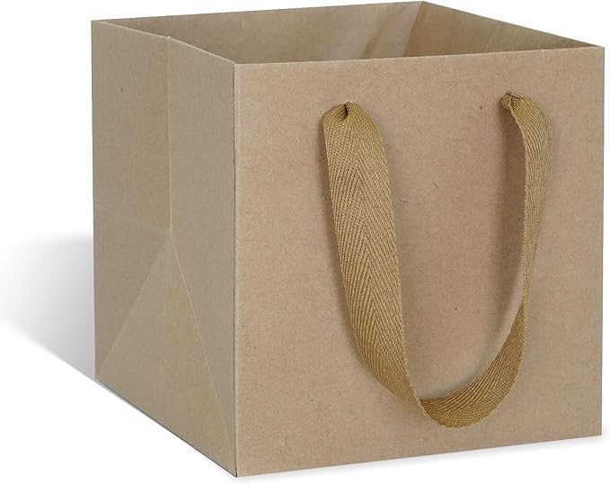 Square Gift Bags with Handles, Kraft Brown Paper, 12 Inch, Pack of 10