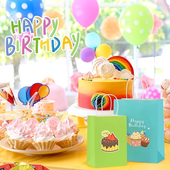 Gift Bags 48 Pack, Rainbow Kraft Paper with Twist Handles, 10x5x13 Inch