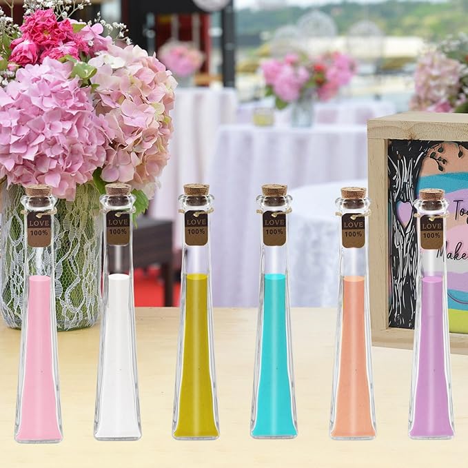 Wedding Sand Ceremony Vase Set with Wooden Box and 6 Colors of Sand