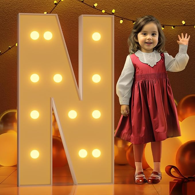 Party Decoration: 4 Ft Light Up Marquee Letter N with Matching Light String
