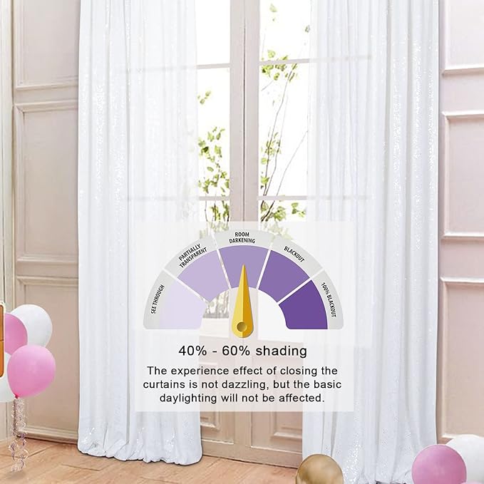 Backdrop Curtain 10x10 ft, White Sequin Mesh with Rod Pocket