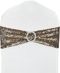 100 Pcs Chair Sashes Sequin Stretch Chair Bands Spandex Polyester Bows for Party Hotel Wedding Banquets Decoration - Coffee