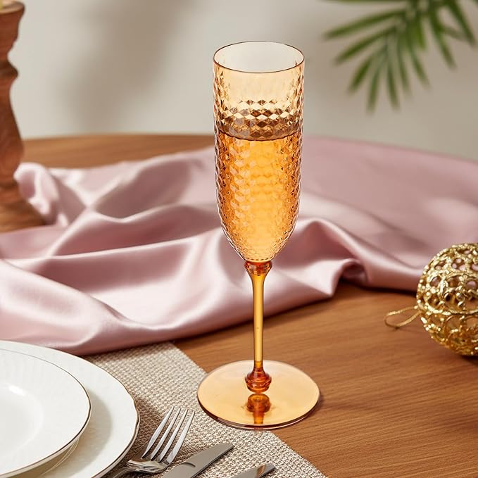 Champagne Glasses, 24 Pack 5.5 oz Plastic Flutes with Removable Stems