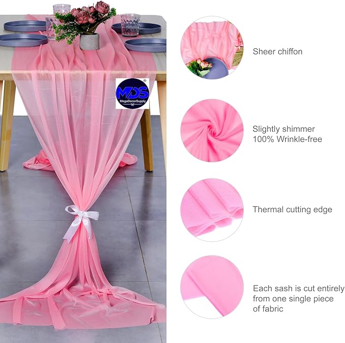 MDS Halloween Chiffon Table Runner - 20 Pack, 29 x 170 Inches, 14ft Each - Sheer Spooky Table Runners for Haunted House Parties, Trick-or-Treat Tables, Witchy Décor, Wedding & Events - Coral
