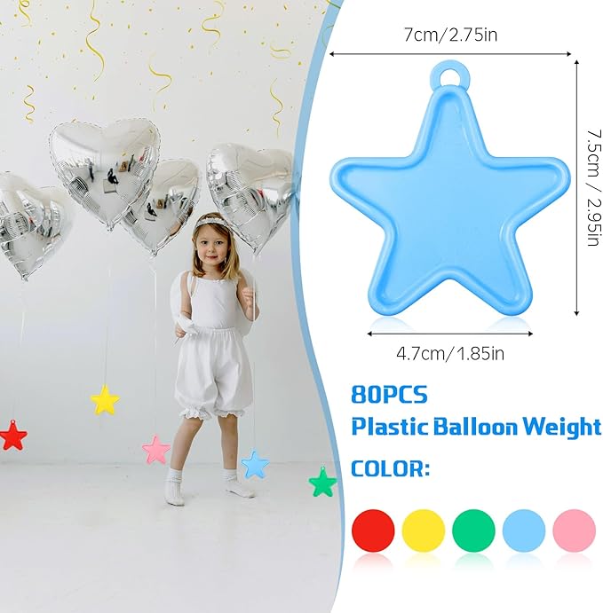 Balloon Weights 80 Count Star Shaped Plastic in Bright Colors