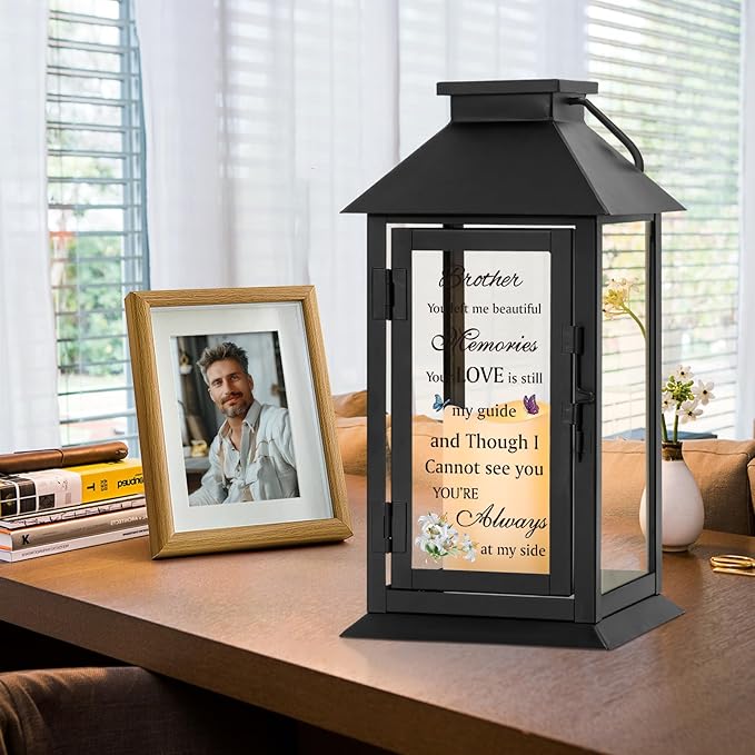 Decorative Candle Lantern, Metal Sympathy Lantern with Flameless LED Candle