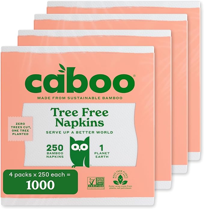 Disposable Napkins, Tree-Free Viscose, 1-Ply, 4 Packs of 250 Sheets