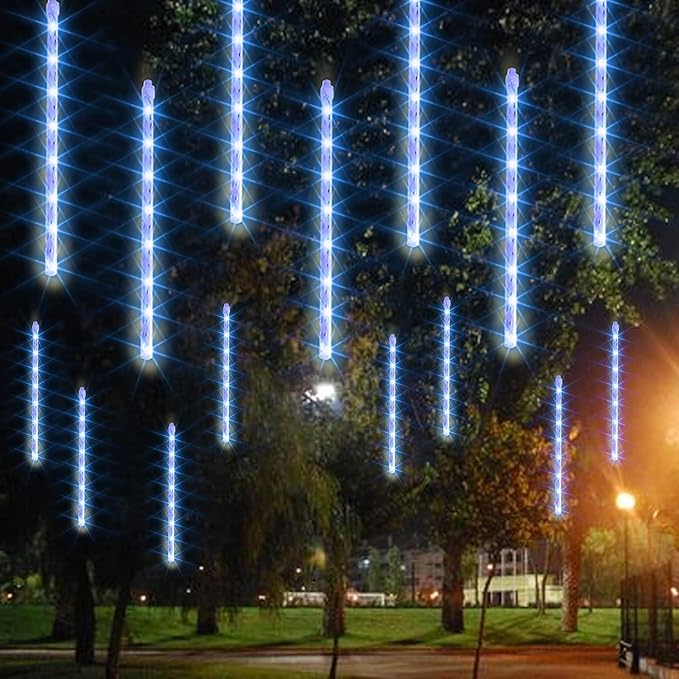 String Lights, Blue Meteor Shower Rain Effect, 48 Tubes, Outdoor LED