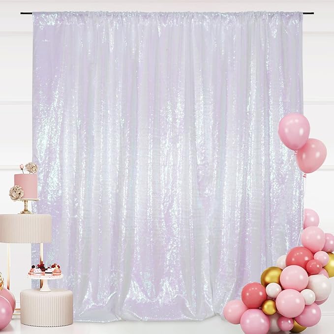 SquarePie Sequin Backdrop Curtain Not See Through Thick Glitter Background for Party 8FT x 8FT Iridescent