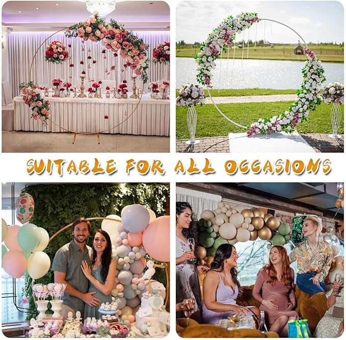 Gold Round Backdrop Stand, Metal Circle Arch for Parties and Patios