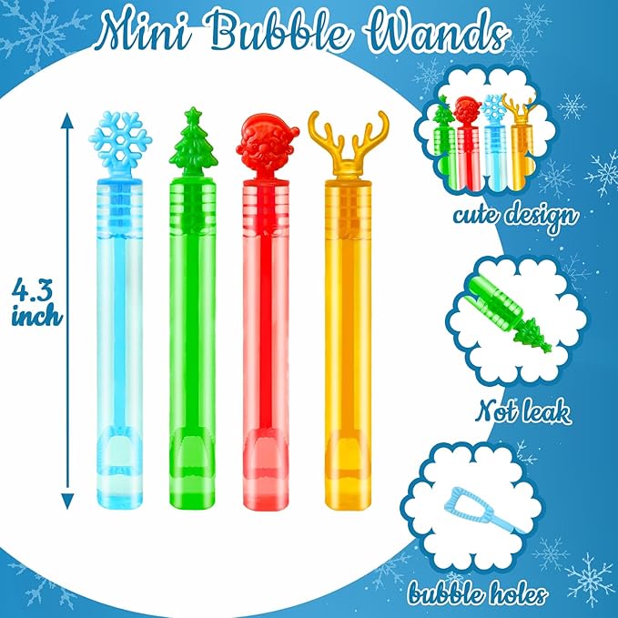 Christmas Mini Bubbles Wand Party Favors Supplies Bulk for Kids 100 Pack,Goodie Bag Stocking Stuffers Fillers for Toddlers,Small School Classroom Bulk Toys Gifts Treats Prizes Giveaways for Students