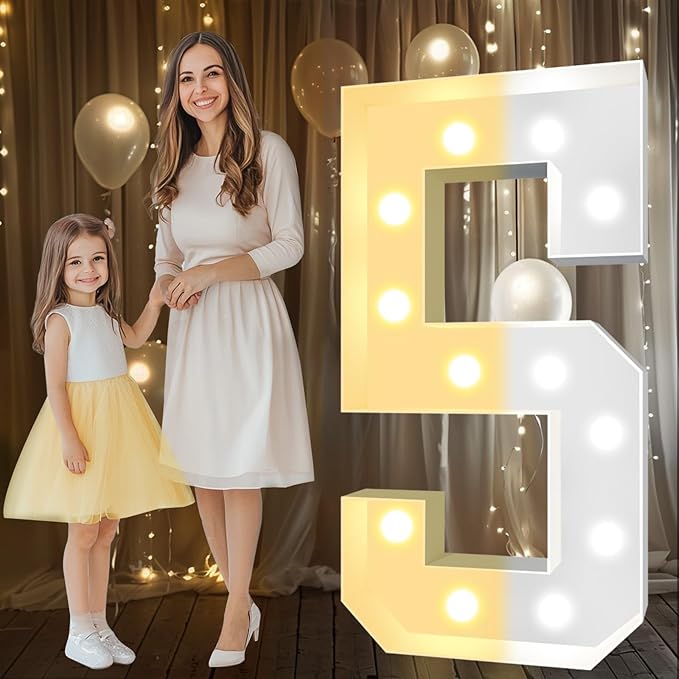 Marquee Number Decoration 5, 4 FT Mosaic LED Light Up Sign
