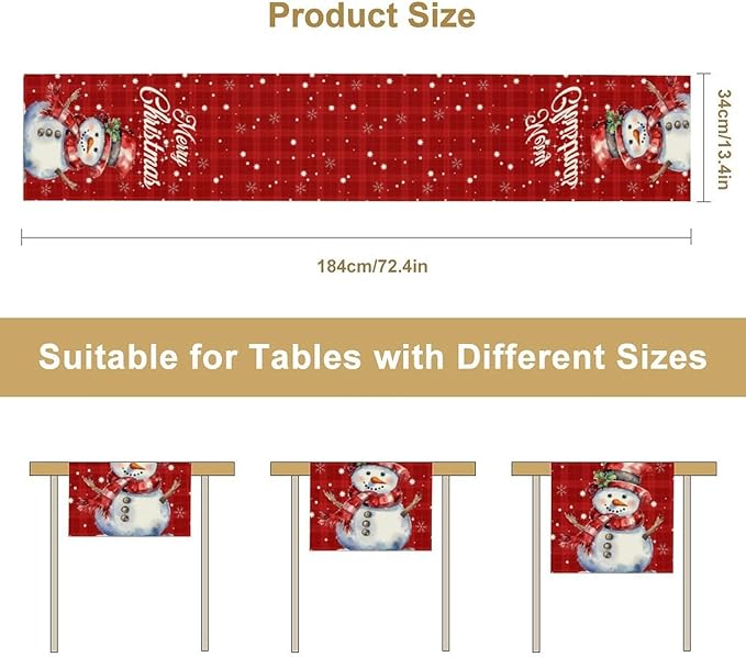 Christmas Table Runner,Christmas Snowman Snowflakes Winter Seasonal Table Cloth Kitchen Dining Table Decoration for Home Party Decor 13x120 Inch