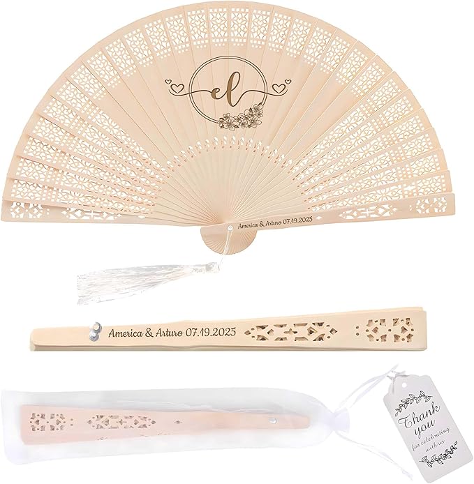 10 PCS Custom Fans Personalized Folding Fans for Line Dancing Wooden Hand Fan Wedding Favors Bulk Fans for Guests Party Event Use (Style07)