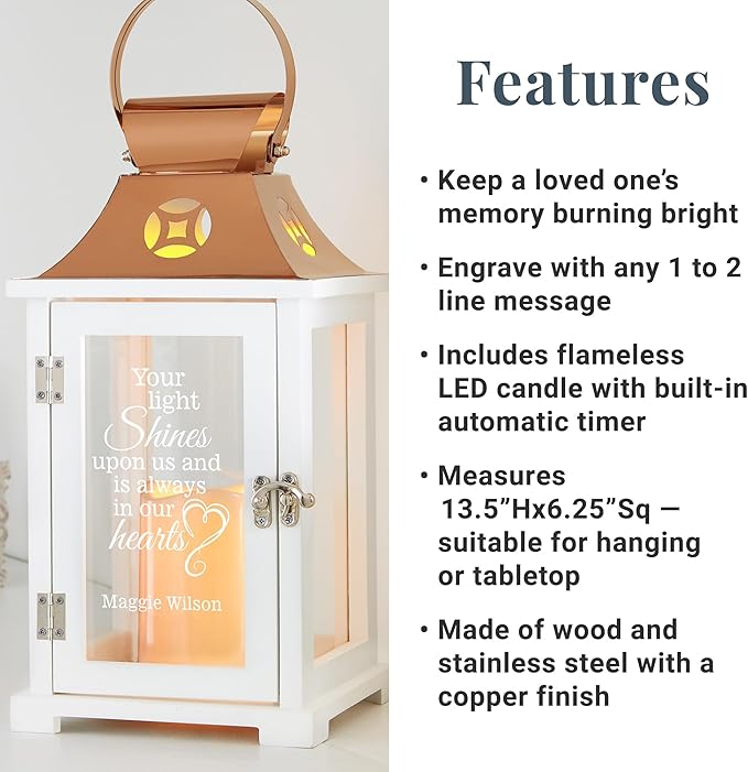 Decorative Candle Lantern Memorial Gift, Copper Finish, Personalized Engraving