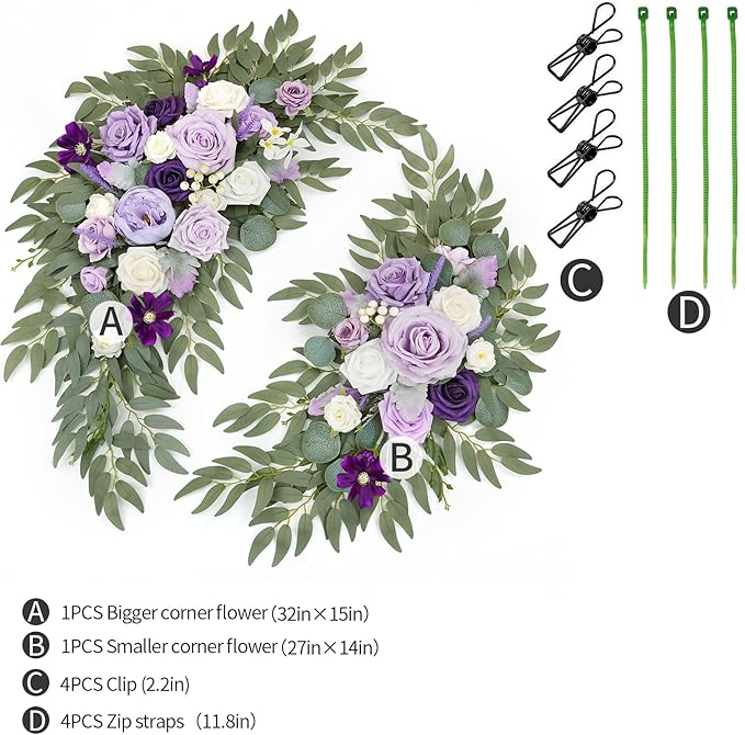 Artificial Flower Swag Set, Purple Silk Arch Flowers, 2 Pieces