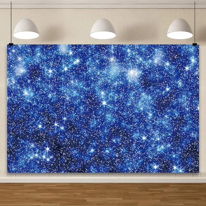 YongFoto Blue Glitter Backdrop 9x6ft Silver Light Spots Navy Blue Sequin Bokeh Photography Background Birthday Bridal Shower Wedding Photography Background Party Banner Decor Portraits Photoshoot