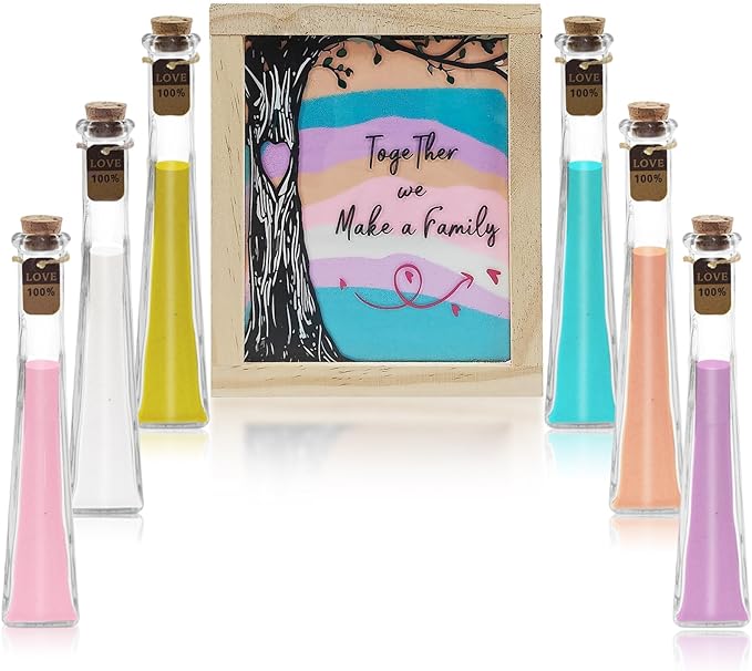 Wedding Sand Ceremony Vase Set with Wooden Box and 6 Colors of Sand