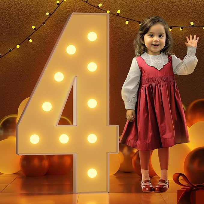 Balloons Light Up Marquee Number 4, 4 Ft Tall Foam Board Sign with Lights