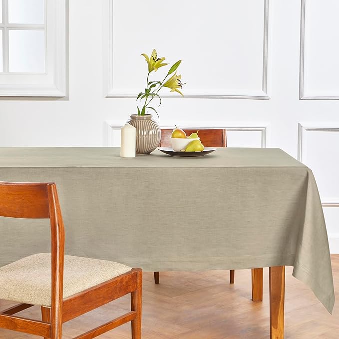 Solino Home Linen Tablecloth 60 x 108 Inch - 100% Pure Linen Vintage Khaki Table Cloth for Rectangle Tables - Fete, Machine Washable Tablecloth for Fall, Autumn, Thanksgiving