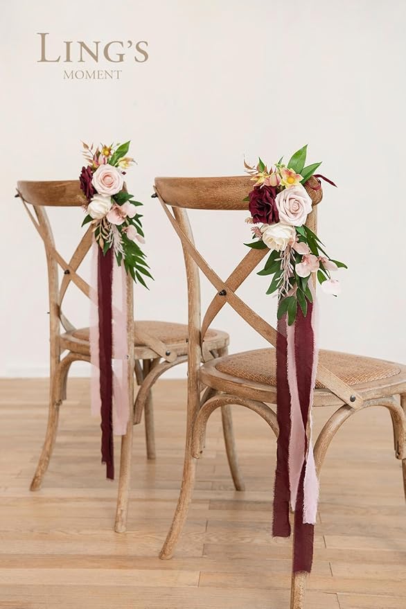 Artificial Flowers for Wedding Aisle Pews, 8 Pcs Marsala and Blush