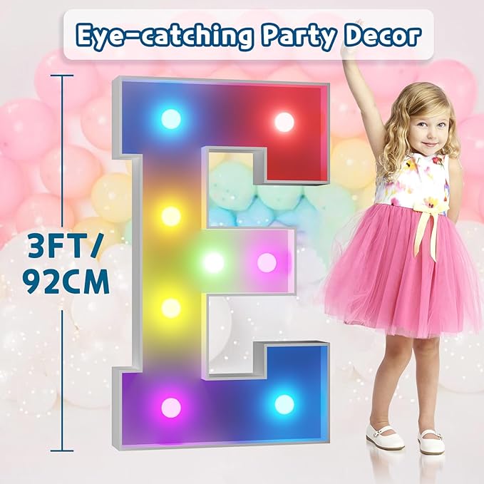 Marquee Light Up Letter E Party Decoration, 3 ft Foam Board, 16 Colors