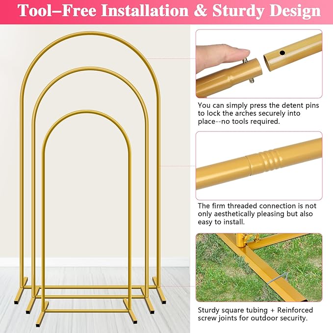 Background Support Equipment: Gold Iron Arch Stand Set of 3