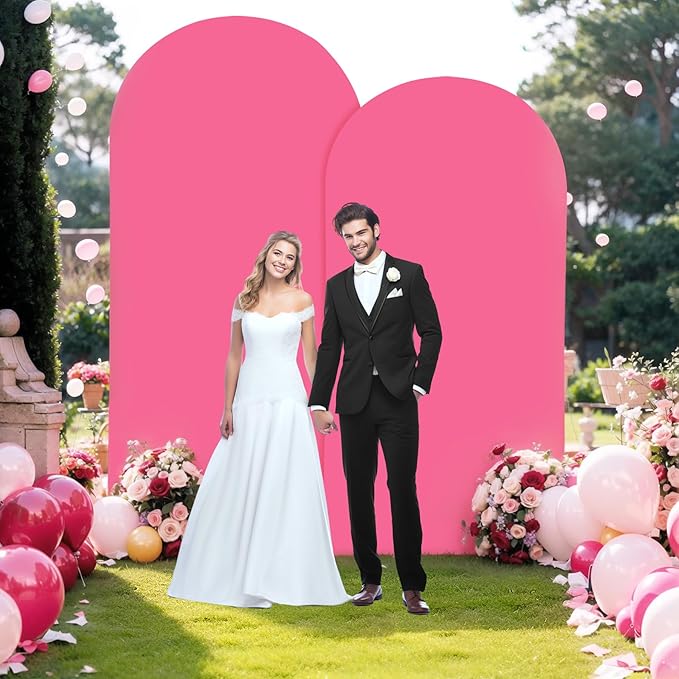 6.6FT Fuchsia Arch Backdrop Cover - Polyester Fitted Wedding Arch Stand Covers Round Top Chiara Arch Backdrop Cover for Birthday Party Banquet Photo Background Decoration