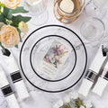 Plates Set for 25 Guests, Black Rim Disposable Plastic Party Tableware