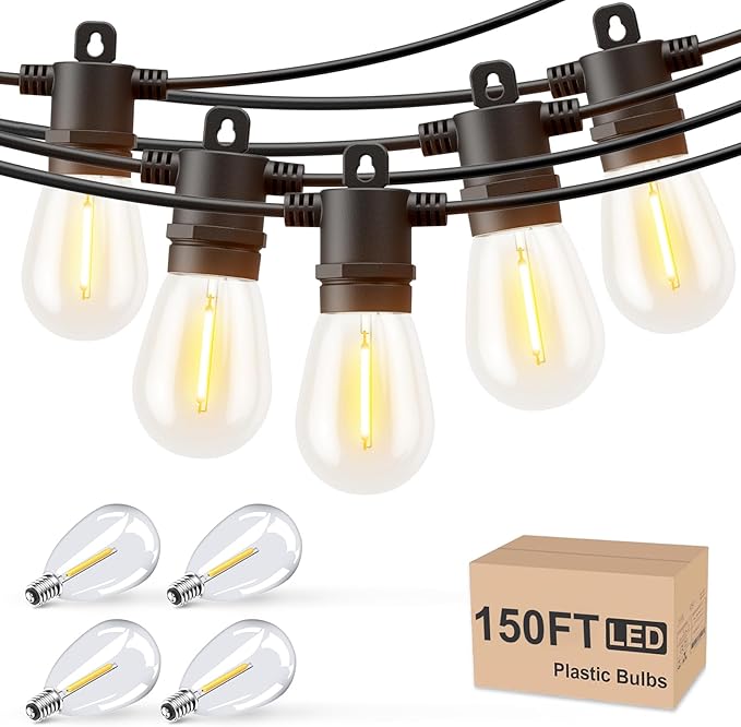 String Lights 150 FT Waterproof LED Warm White for Patio