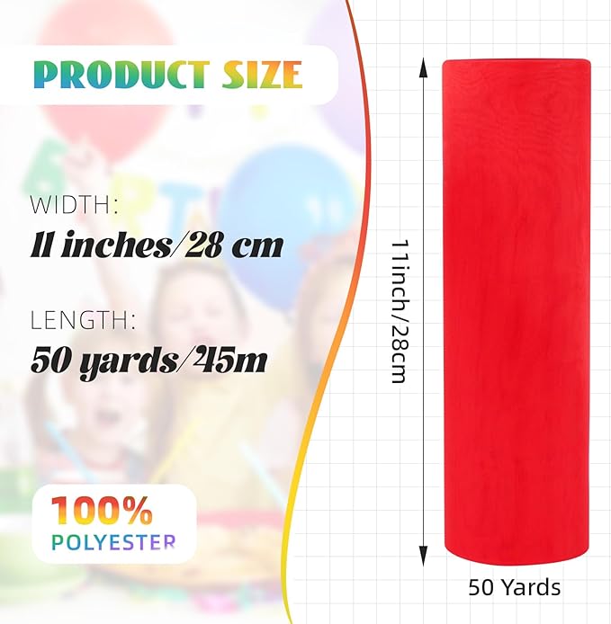 Crystal Organza Fabric Tulle 11 Inch by 50 Yards Sheer Tulle Rolls for DIY Craft Wedding Party Baby Shower Decor Gift Wrapping Party Supplies (Red)