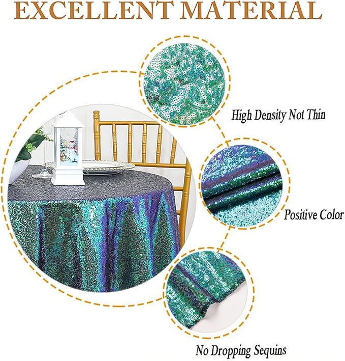 ShinyBeauty Iridescent Green Sequin Tablecloth 54x54” - Square Glitter Overlay for Birthday, Baby Shower, Wedding, Party & Event Decor - Elegant & Sparkly Table Cover