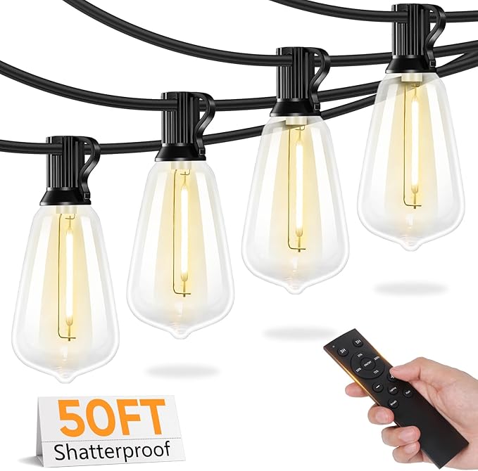 String Lights 50 Ft Waterproof Warm White LED Patio Lights with Remote